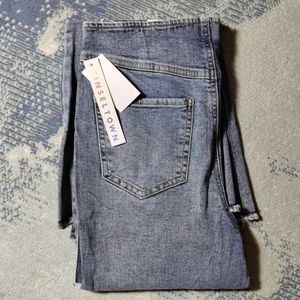 Tinseltown High Rise Flare Distress Raw Hem Jeans Size 7